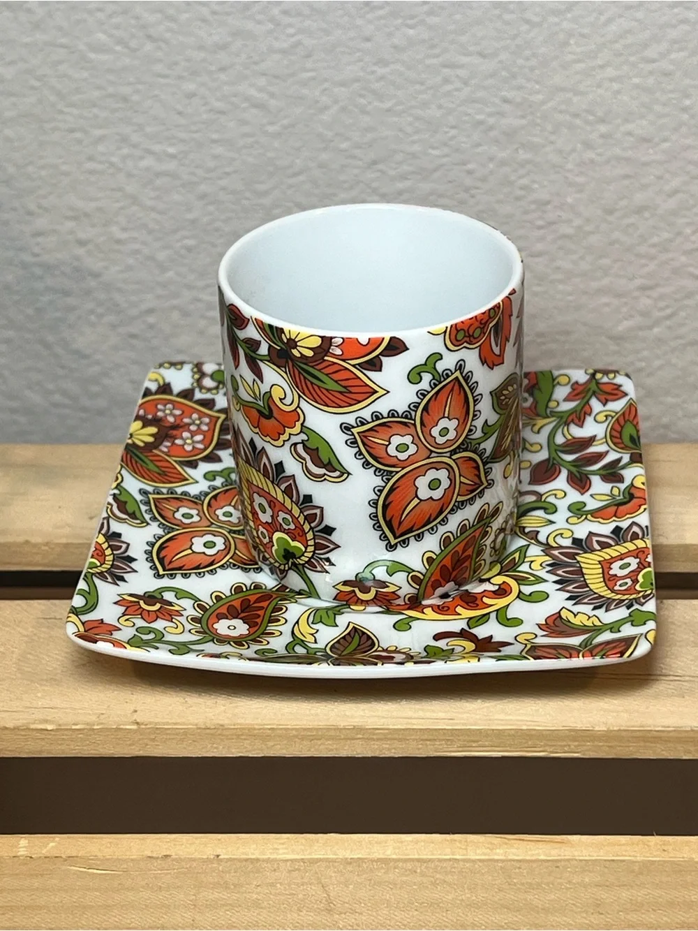 ☀️2/$20 Brightly Colored Floral Demitasse Espresso Cup & Square Saucer Set | EUC